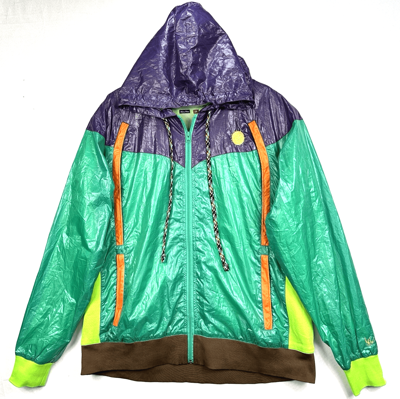 Sabit Tanoshinde Mens 3X Hooded Windbreaker Jacket Green Purple Streetwear Zip - Image 1