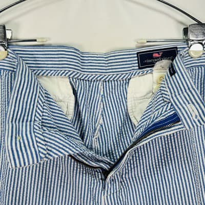 Vineyard Vines Breaker Shorts Mens 38 Blue White Seersucker Stripe Cotton 8" - Thumbnail 3