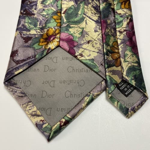 Vintage Christian Dior Monsieur Silk Floral Watercolor Tie Multicolor Abstract - Thumbnail 3