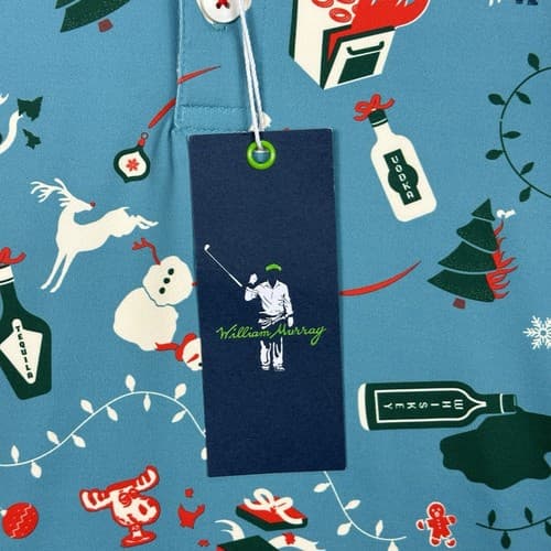 NEW William Murray Golf Holiday Chaos Polo Shirt Small Blue Xmas Short Sleeve - Thumbnail 7