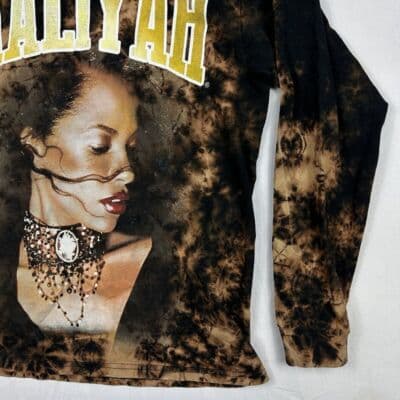 Aaliyah Long Sleeve T-Shirt Womens Medium Black Tie Dye Crewneck Graphic Tee - Thumbnail 3