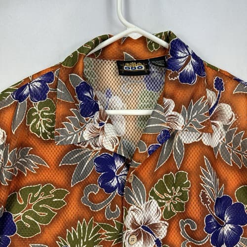 ODO Hawaiian Shirt Mens XL Multicolor Flora Button Up Mesh Short Sleeve Hibiscus - Thumbnail 4