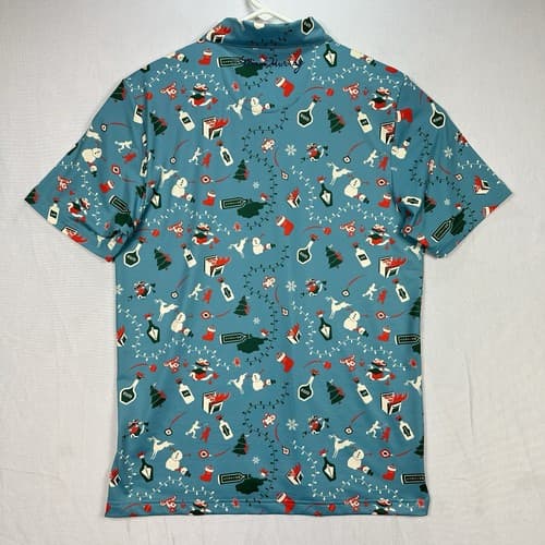 NEW William Murray Golf Holiday Chaos Polo Shirt Small Blue Xmas Short Sleeve - Thumbnail 3