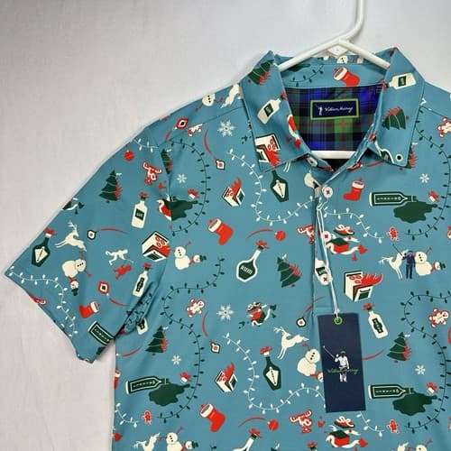 NEW William Murray Golf Holiday Chaos Polo Shirt Small Blue Xmas Short Sleeve - Thumbnail 6