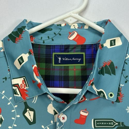 NEW William Murray Golf Holiday Chaos Polo Shirt Small Blue Xmas Short Sleeve - Thumbnail 9