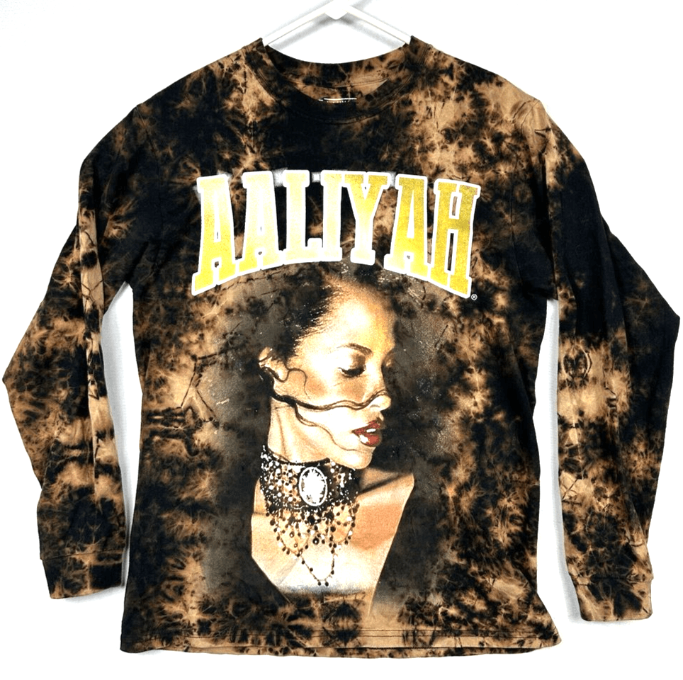 Aaliyah Long Sleeve T-Shirt Womens Medium Black Tie Dye Crewneck Graphic Tee - Image 1