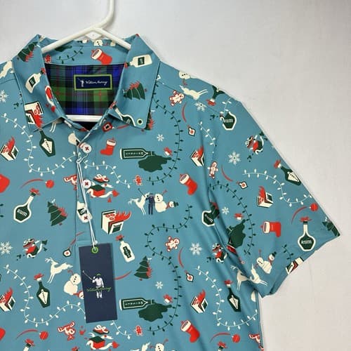 NEW William Murray Golf Holiday Chaos Polo Shirt Small Blue Xmas Short Sleeve - Thumbnail 5