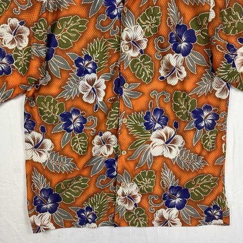 ODO Hawaiian Shirt Mens XL Multicolor Flora Button Up Mesh Short Sleeve Hibiscus - Thumbnail 3