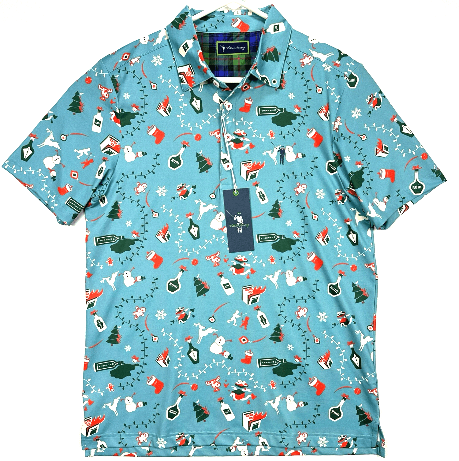 NEW William Murray Golf Holiday Chaos Polo Shirt Small Blue Xmas Short Sleeve - Thumbnail 2