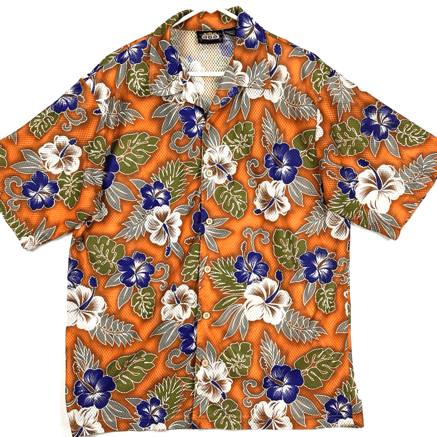 ODO Hawaiian Shirt Mens XL Multicolor Flora Button Up Mesh Short Sleeve Hibiscus - Image 1
