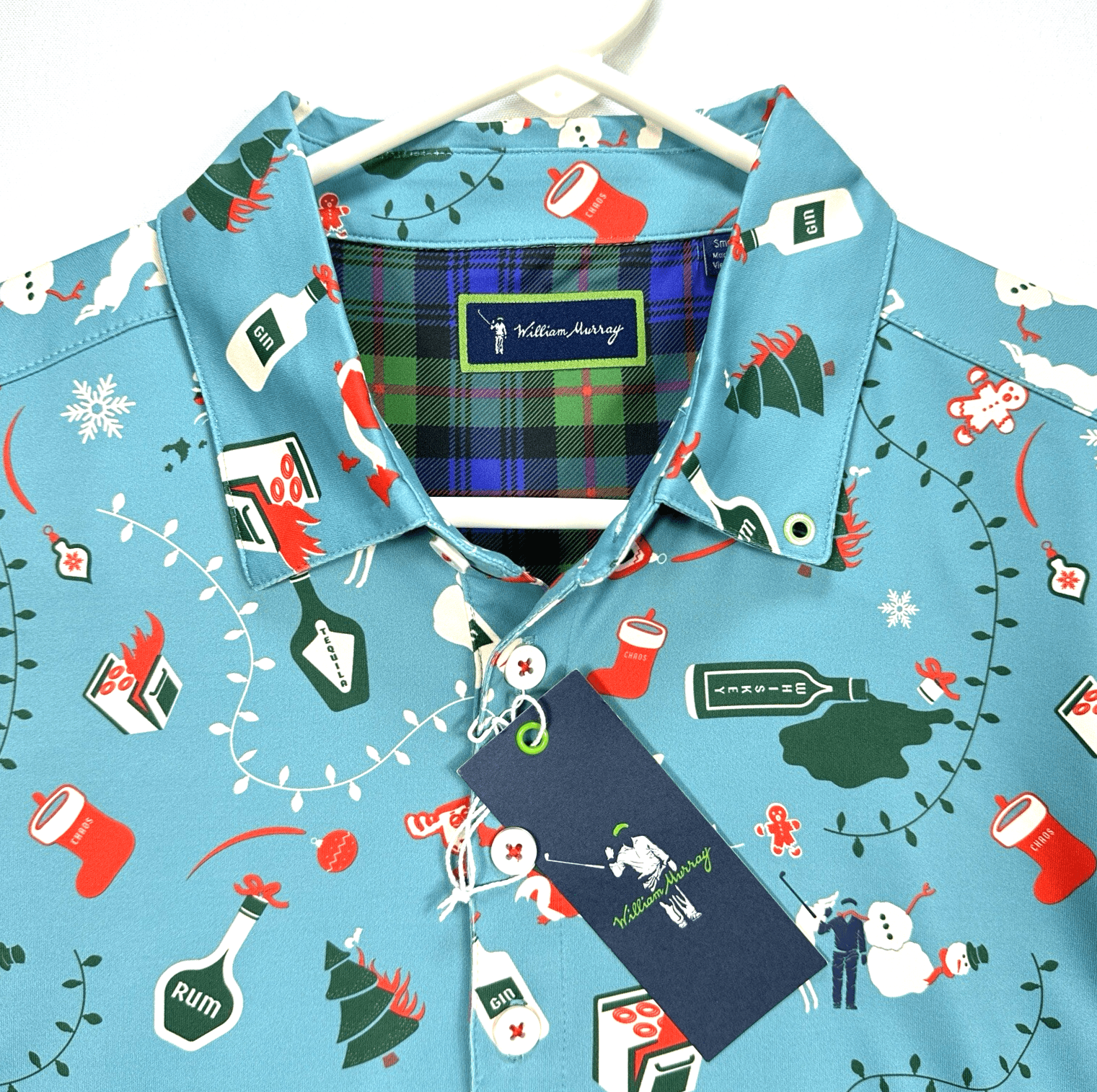 NEW William Murray Golf Holiday Chaos Polo Shirt Small Blue Xmas Short Sleeve - Image 1
