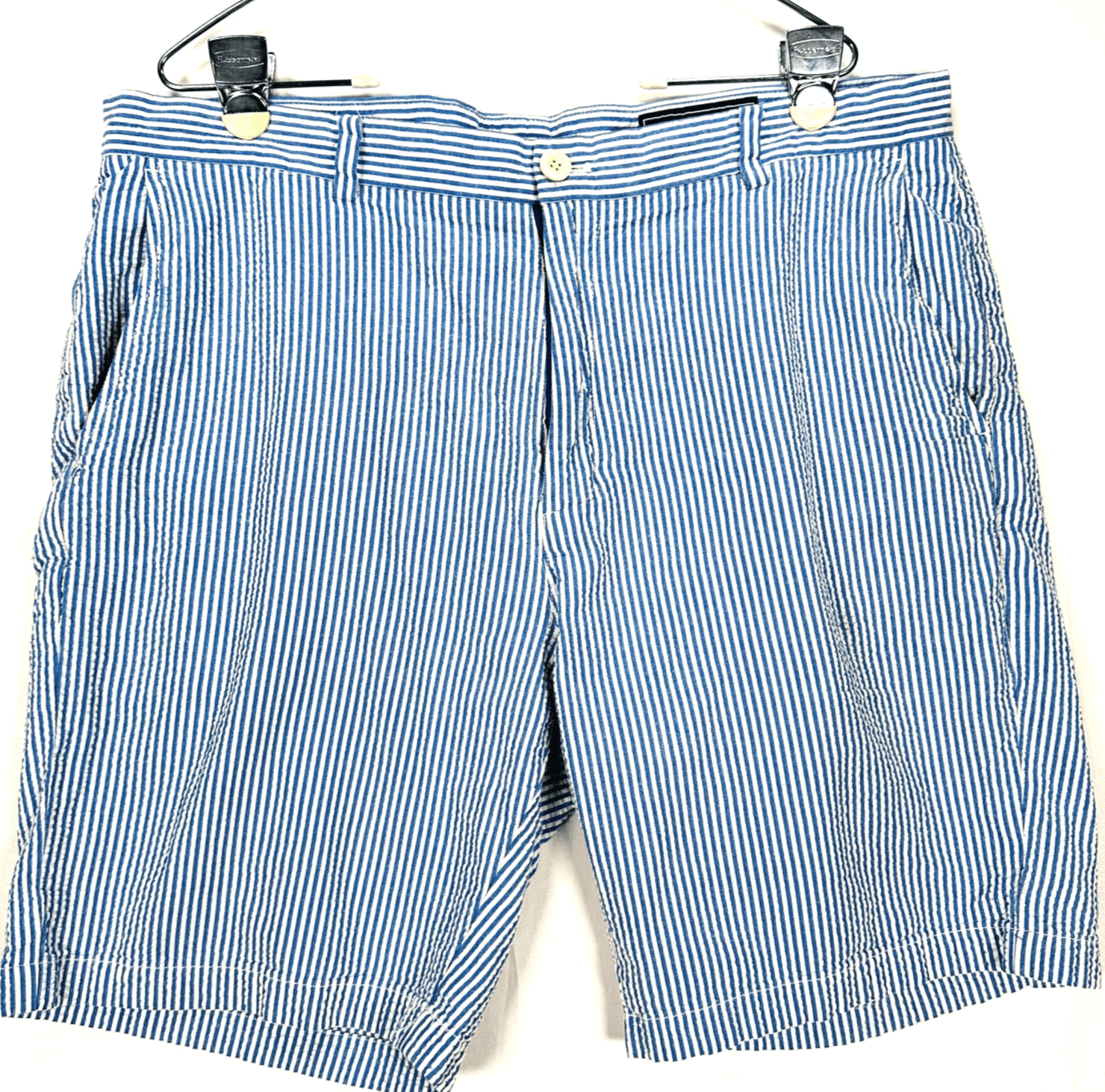 Vineyard Vines Breaker Shorts Mens 38 Blue White Seersucker Stripe Cotton 8" - Image 1