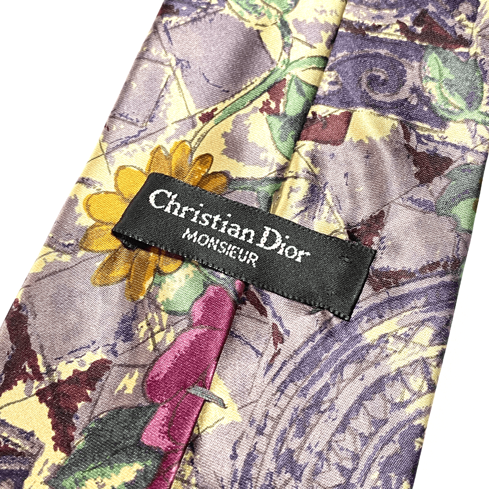 Vintage Christian Dior Monsieur Silk Floral Watercolor Tie Multicolor Abstract - Image 1