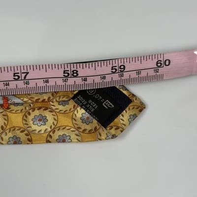 Ermenegildo Zegna 100% Silk Tie Mens Gold Geometric Medallion Floral Made Italy - Thumbnail 7