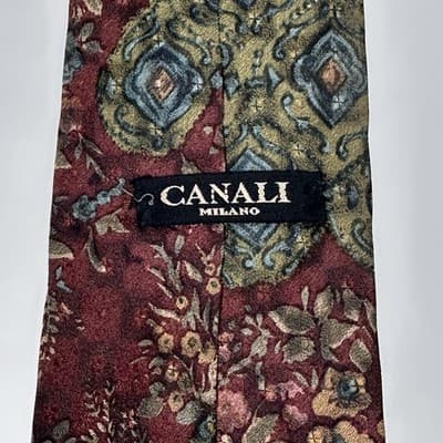 Canali Mens Silk Tie Multicolor Floral Paisley Necktie Vintage Italy 3.5" x 58" - Thumbnail 2