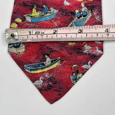 Brioni Mens 100% Silk Tie Red Boat Lake Swan Duck Novelty Nautical Necktie Italy - Thumbnail 7
