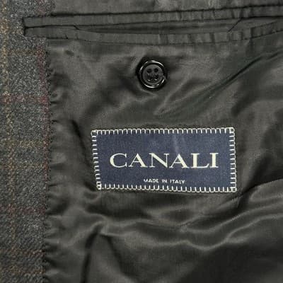 Canali Blazer Mens 46R Gray Windowpane Plaid Wool Cashmere Suit Jacket Italy - Thumbnail 9