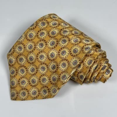 Ermenegildo Zegna 100% Silk Tie Mens Gold Geometric Medallion Floral Made Italy - Thumbnail 2