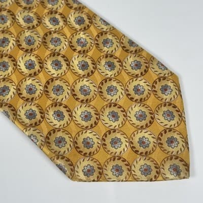 Ermenegildo Zegna 100% Silk Tie Mens Gold Geometric Medallion Floral Made Italy - Thumbnail 3
