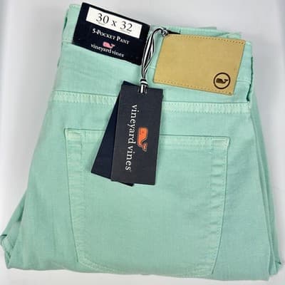 NEW Vineyard Vines Mens 30x32 Garment Dyed 5-Pocket Pants Caicos Green - Thumbnail 2