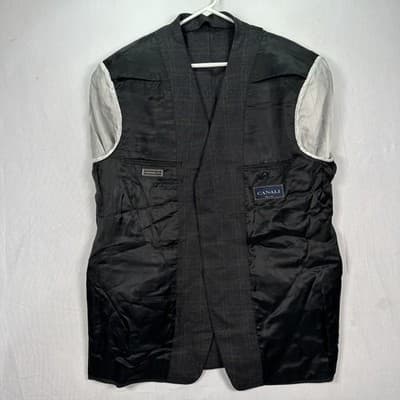 Canali Blazer Mens 46R Gray Windowpane Plaid Wool Cashmere Suit Jacket Italy - Thumbnail 8