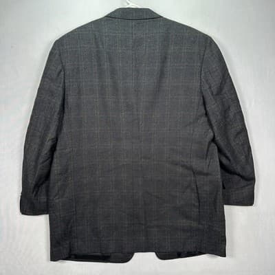 Canali Blazer Mens 46R Gray Windowpane Plaid Wool Cashmere Suit Jacket Italy - Thumbnail 2