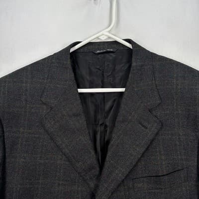 Canali Blazer Mens 46R Gray Windowpane Plaid Wool Cashmere Suit Jacket Italy - Thumbnail 3