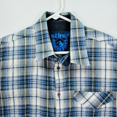 Kuhl Response Shirt Mens Small Blue Gray Plaid Short Sleeve Button Front Outdoor - Thumbnail 2