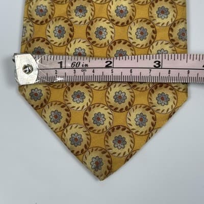 Ermenegildo Zegna 100% Silk Tie Mens Gold Geometric Medallion Floral Made Italy - Thumbnail 6