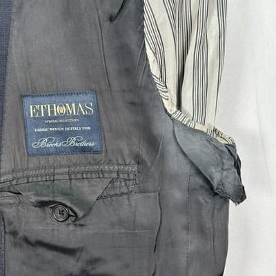 Brooks Brothers Blazer Mens 44L Navy Blue Madison Ethomas Wool Suit Jacket Italy - Thumbnail 12