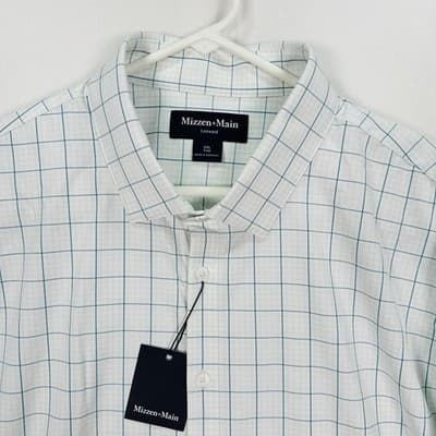 Mizzen Main Leeward Dress Shirt Mens 2XL White Tattersall Trim Long Sleeve NEW - Thumbnail 4