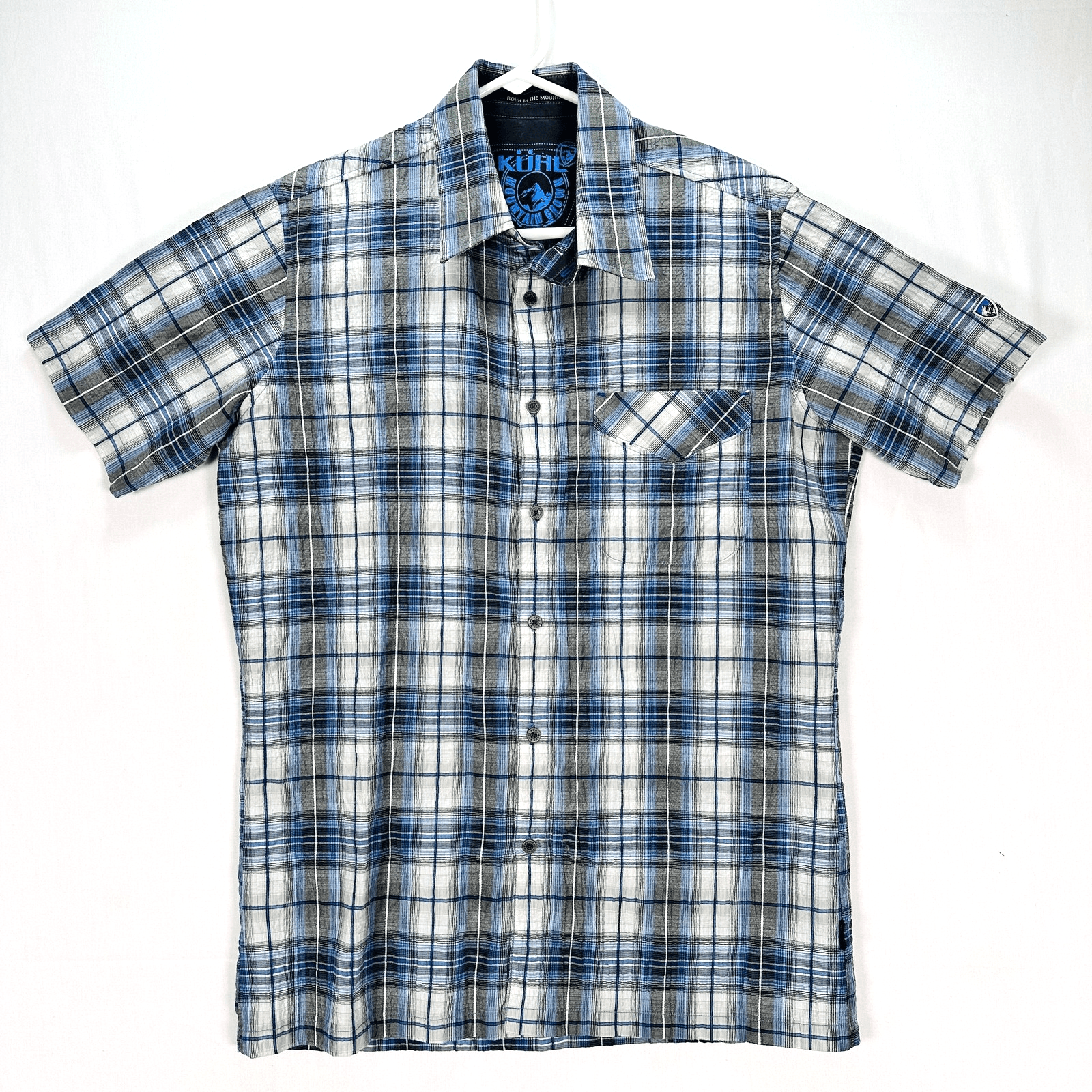 Kuhl Response Shirt Mens Small Blue Gray Plaid Short Sleeve Button Front Outdoor - Image 1