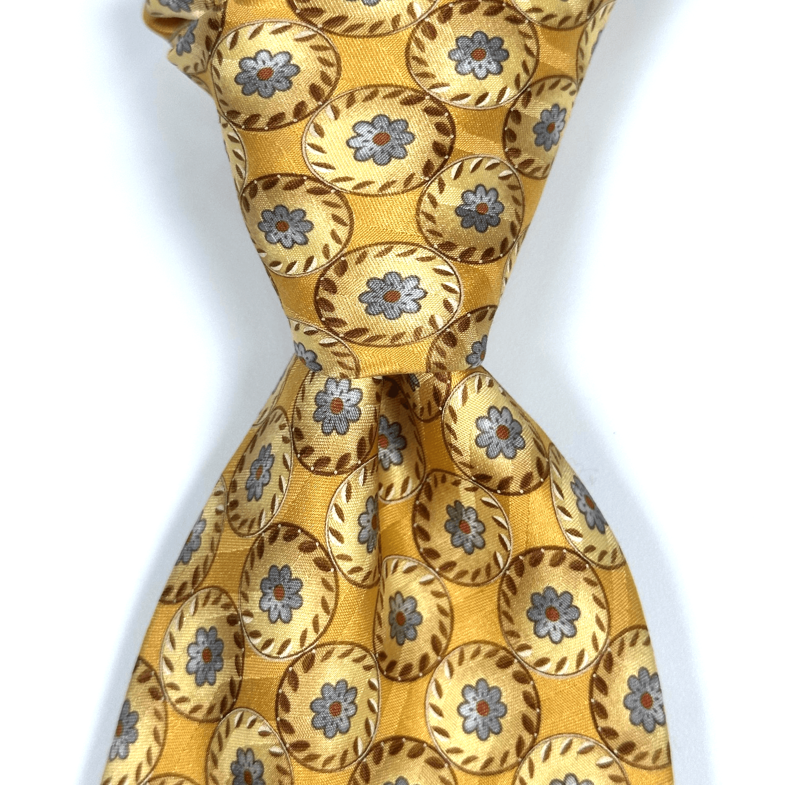 Ermenegildo Zegna 100% Silk Tie Mens Gold Geometric Medallion Floral Made Italy - Image 1