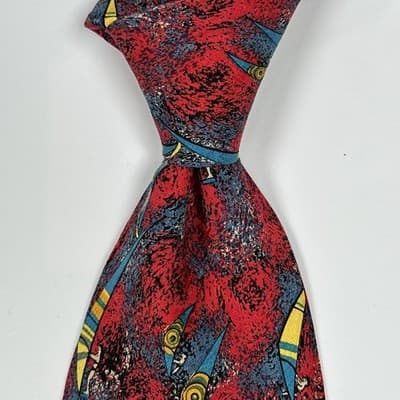 Brioni Silk Tie Mens Red Nautical Windsurfing Geometric Designer Vintage Italy - Thumbnail 2