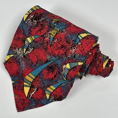 Brioni Silk Tie Mens Red Nautical Windsurfing Geometric Designer Vintage Italy - Thumbnail 3