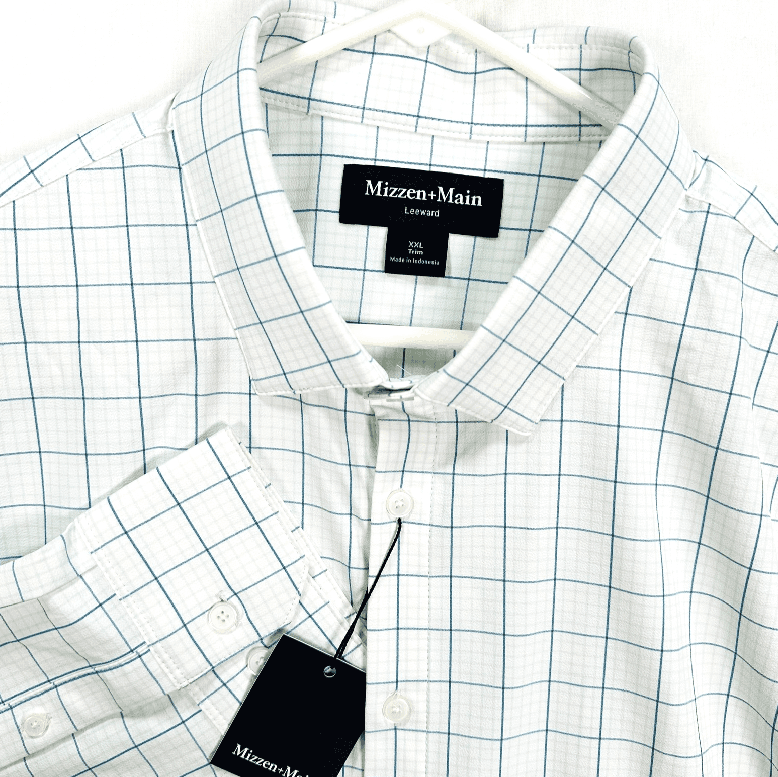 Mizzen Main Leeward Dress Shirt Mens 2XL White Tattersall Trim Long Sleeve NEW - Image 1