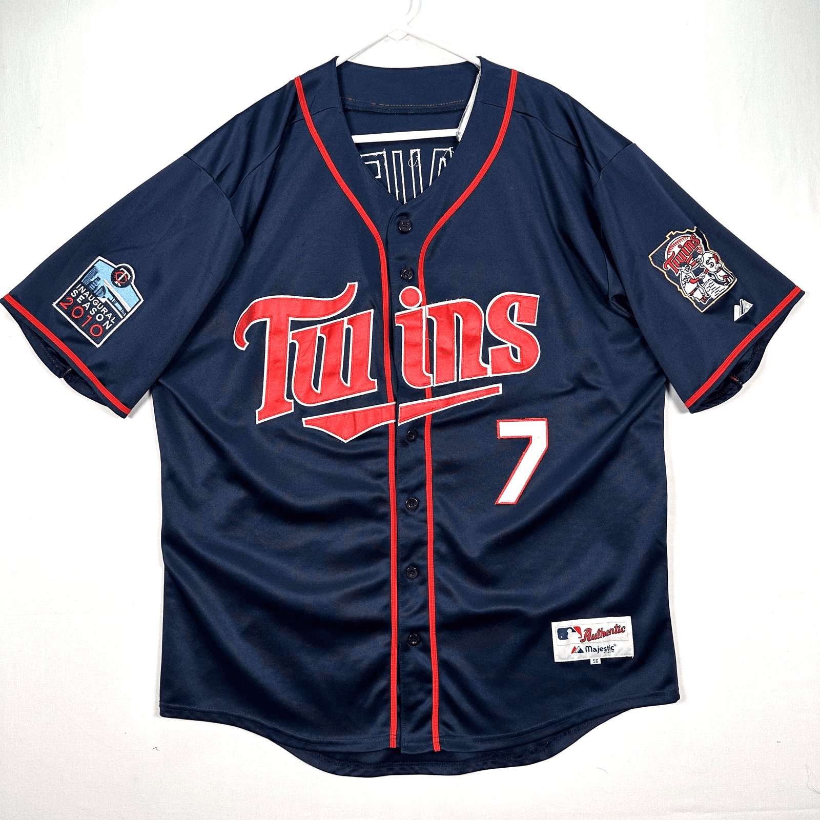 2010 Joe Mauer Jersey Minnesota Twins Mens 56 Navy MLB Baseball Patch Majestic - Image 1