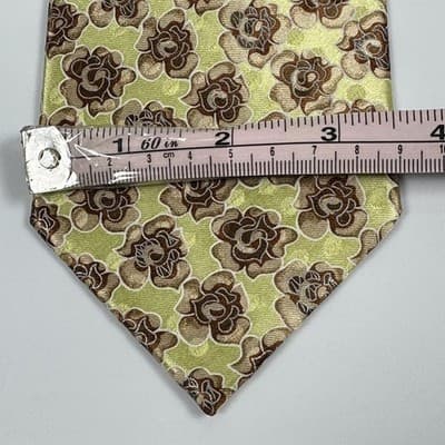 Ermenegildo Zegna Mens Silk Tie Lime Green Brown Floral Rose Made in Italy NWT - Thumbnail 7