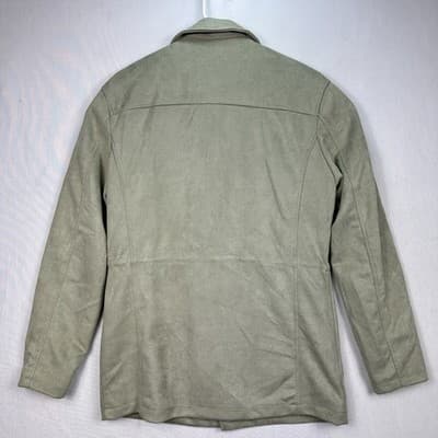 Robert Graham Mens Small Sage Green Faux Suede Field Jacket Quilted Lining Zip - Thumbnail 2