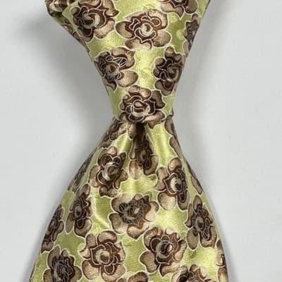 Ermenegildo Zegna Mens Silk Tie Lime Green Brown Floral Rose Made in Italy NWT - Thumbnail 3