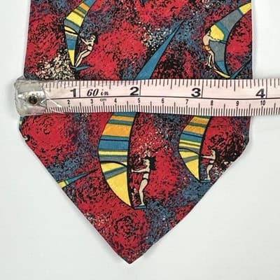 Brioni Silk Tie Mens Red Nautical Windsurfing Geometric Designer Vintage Italy - Thumbnail 7