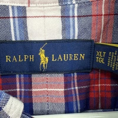 Ralph Lauren Oxford Shirt Mens XLT Tall Red Blue Plaid Short Sleeve Button Down - Thumbnail 6
