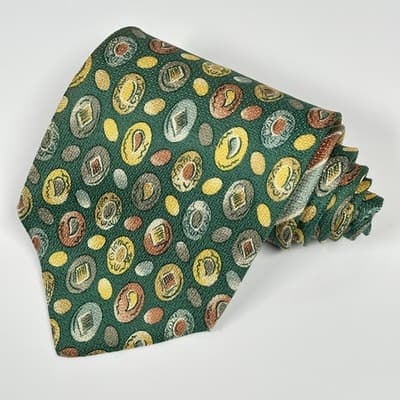 Canali Silk Tie Mens Green Geometric Medallions Striped Necktie Vintage Italy - Thumbnail 3