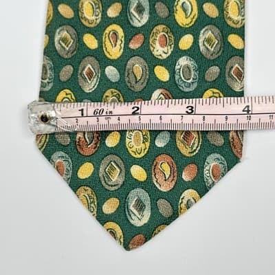 Canali Silk Tie Mens Green Geometric Medallions Striped Necktie Vintage Italy - Thumbnail 6