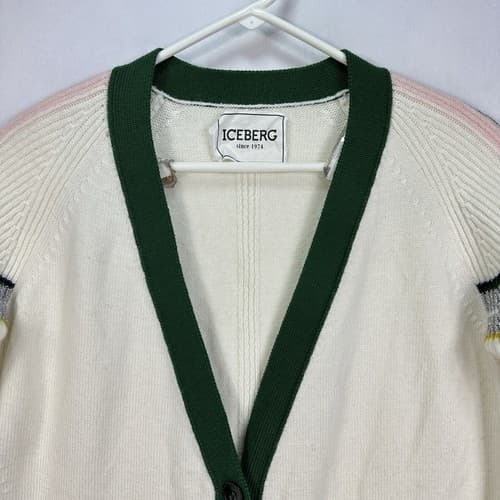 Iceberg Gilmar Wool Cardigan Sweater Womens Small Stripe Made Italy Vintage 90's - Thumbnail 5