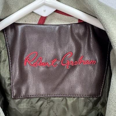 Robert Graham Mens Small Sage Green Faux Suede Field Jacket Quilted Lining Zip - Thumbnail 10