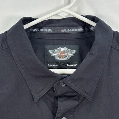 Harley Davidson Shirt Men 3XL Black Gray Plaid Button Up Long Sleeve Embroidered - Thumbnail 4