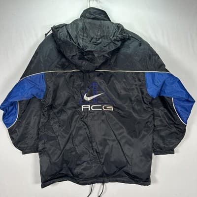Nike ACG Jacket Womens Large Black Blue Hooded Full Zip Spell Out Vintage 90s - Thumbnail 2