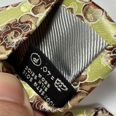Ermenegildo Zegna Mens Silk Tie Lime Green Brown Floral Rose Made in Italy NWT - Thumbnail 6