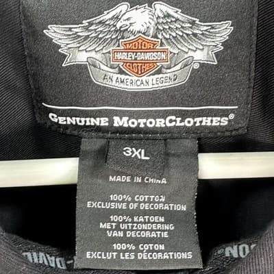 Harley Davidson Shirt Men 3XL Black Gray Plaid Button Up Long Sleeve Embroidered - Thumbnail 5